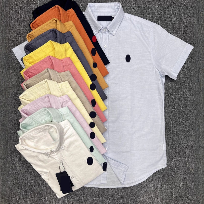 Men's Summer Short-Sleeved Slim-Fit Shirt with Small Logo, Cotton and Linen Thin Style, Business Casual, Youth Solid Color Short Shirt Men's Summer Short-Sleeved Slim-Fit Shirt with Small Logo, Cotton and Linen Thin Style, Business Casual, Youth Solid Color Short Shirt
