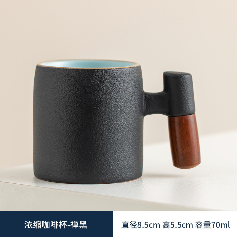Mango de madera taza de café té taza de té gradiente esmalte exquisita cerámica pequeña taza de regalo caja de regalo traje al por mayor
