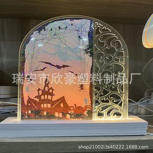 2024 Amazon Independent Station Halloween Acrylic Dining Table LED Light Ornaments Decorations Door Hanging Pendant Signs