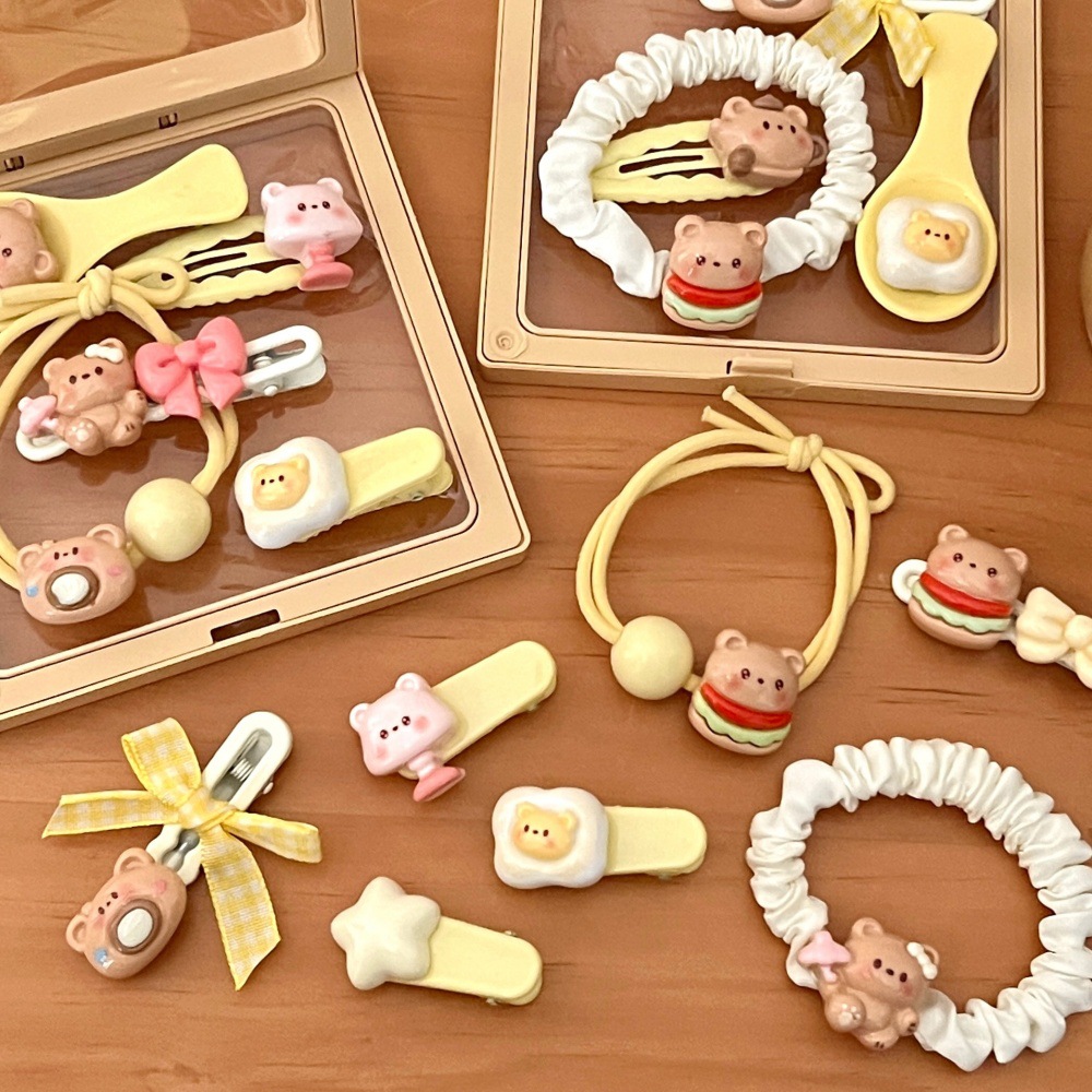 Nueva serie de adorables joyas para el cabello combinación de chicas dulces cabello fruncado clip de cabello elástico anillo de cabello al por mayor