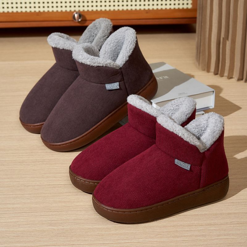Convenient Zipper Autumn and Winter Warm Cotton Shoes for Middle-Aged and Elderly Men and Women Fleece-Lined Heel Tendon Thick-Soled Non-Slip Cotton Slippers