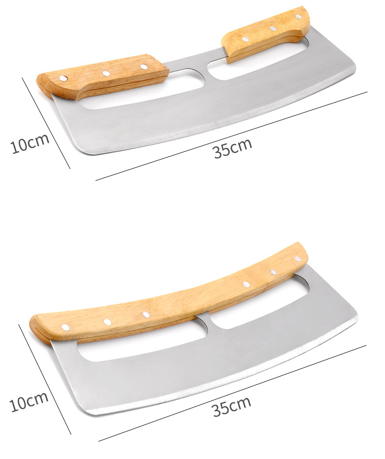 New Wooden Semi-Circular Pizza Roller Cutter Double Handle Easy Operation PP Protective Cover_voghion.com
