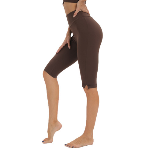 Cross-border high-waist lifted lulu yoga pants for women, elastic tight mid-rise underwear with invisible bare feel running fitness five-pocket pants
