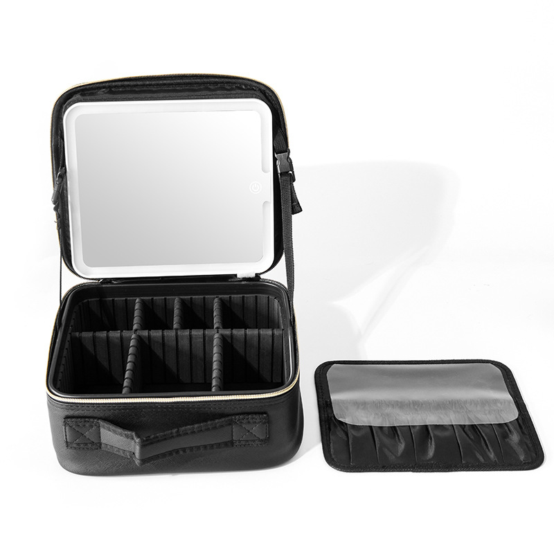 Estuche de maquillaje especial para maquilladores con luz, bolsa de maquillaje con espejo, equipo portátil de gran capacidad y bolsa de maquillaje transfronteriza