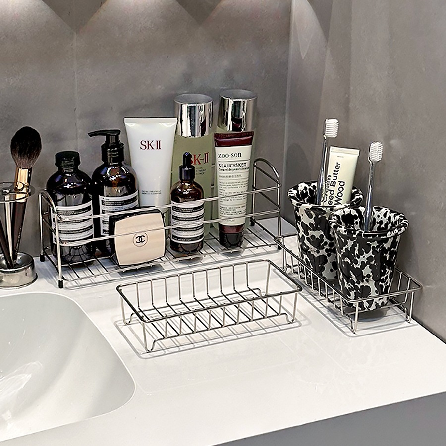 Stainless Steel Narrow Drain Rack Bathroom Sink Countertop Toothbrush Cup Hand Sanitizer Storage Rack Tray Small