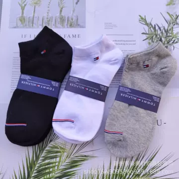 Tommy TomyHifigr3 Double One Card Casual Cotton Men's and Women's Boat Socks Four Seasons Ins Black and White Grey Student Low Top Socks - ShopShipShake