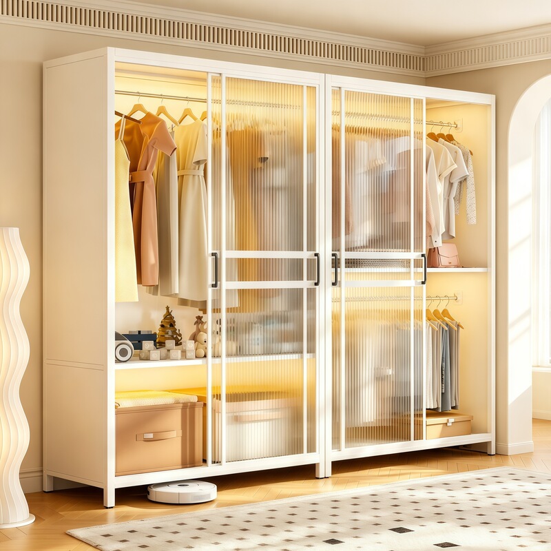 Sanjian steel wardrobe for rental housing, home bedroom sliding door, easy to assemble, small apartment closet, new sliding door cabinet Sanjian steel wardrobe for rental housing, home bedroom sliding door, easy to assemble, small apartment closet, new sliding door cabinet