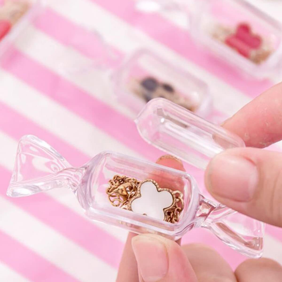 Caja de almacenamiento transparente en forma de caramelo mini anillo portátil pendientes caja de joyería caja de joyería pequeña