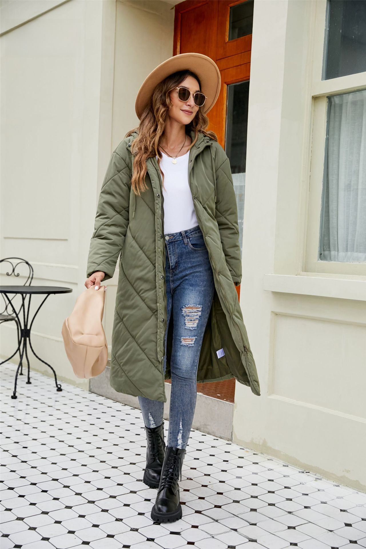 Abrigo largo de invierno para mujer con capucha y algodón slim_voghion.com