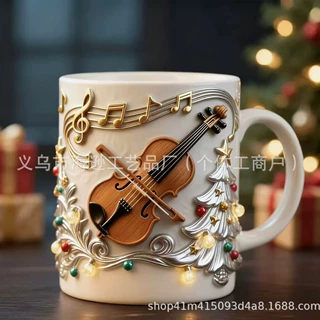 3D圣诞节鹿Tree雪人小提琴Christmassanta树脂咖啡马克杯子树