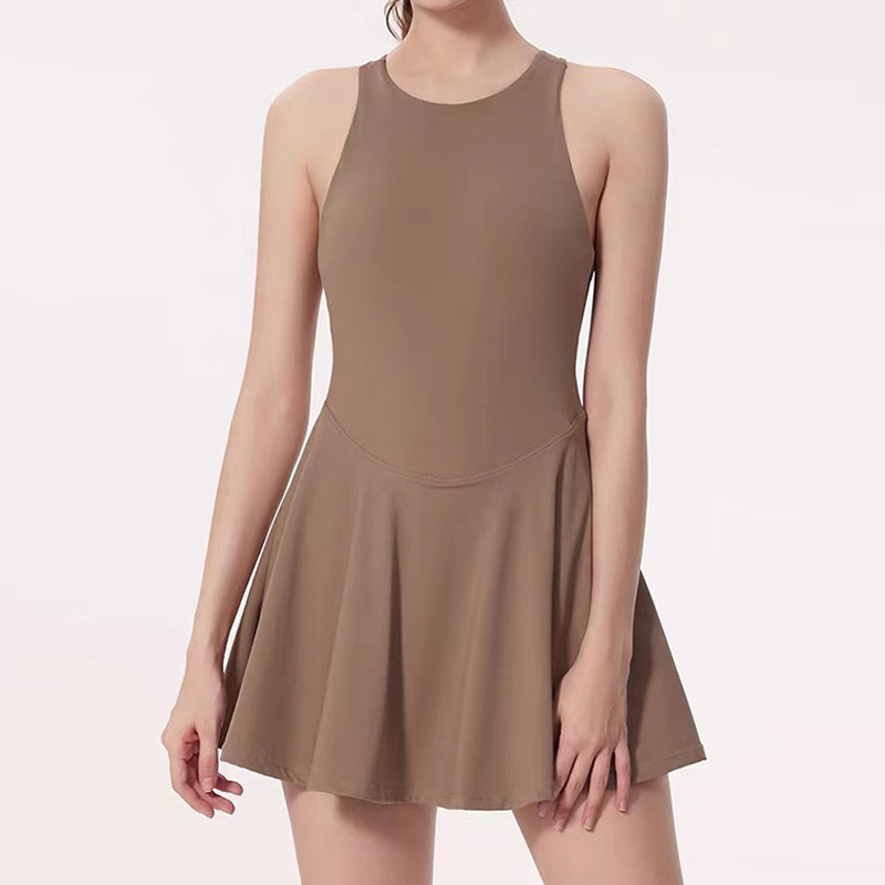 Cross-border seamless one-piece yoga dress with chest pads, breathable, anti-exposure, suitable for sports and tennis