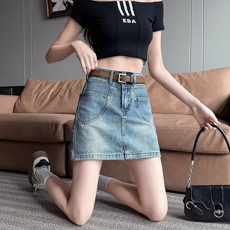 High-Waisted Retro Anti-Exposure Lined Denim Skirt Summer 2025 New Versatile Slimming Look Hip-Hugging Culottes for Small People
