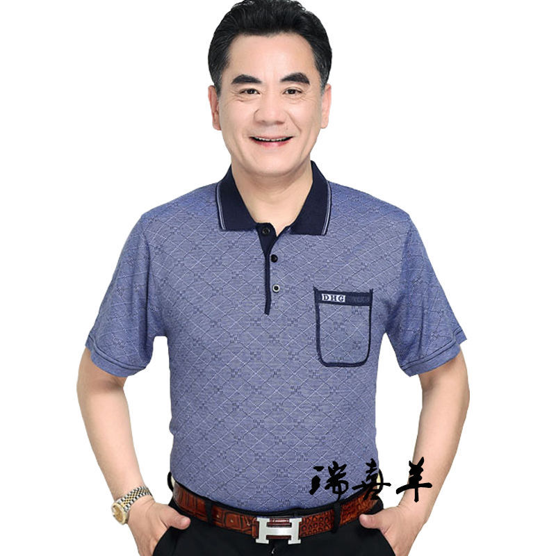 Mishima de punto de mediana edad y hombres de edad avanzada Camiseta de manga corta papá desgaste del verano más el tamaño casual ropa superior desgaste del abuelo de los hombres