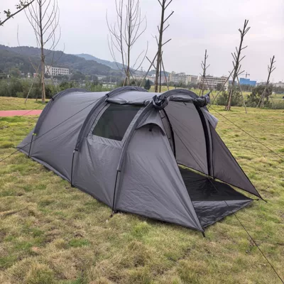Cross-Border Exclusive Supply of Tunnel Tents with Two Rooms and One Living Area, Two-In-One Canopy, Large Space for Outdoor Camping, Rainproof, Windproof, Portable (Avtomobil dam çadırları) - gray-tunnel-tent-2-4