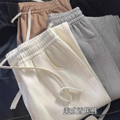 美式阔腿卫裤子女夏季薄款个性休闲抽绳运动休闲遛弯长裤子女