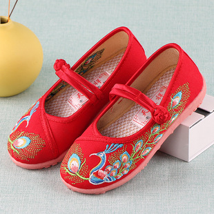 Spring and Autumn New Chinese Style Embroidered Shoes Ethnic Style Old Beijing Cloth Shoes Soft-soled Wear-resistant Children's Single Shoes