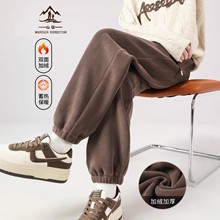 奥粒绒加绒裤子女秋冬2025新款休闲束脚卫裤小个子加厚运动裤