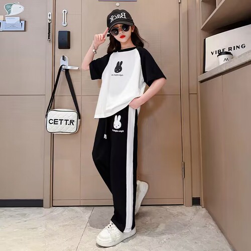 Girls sports suit summer new style 12 style medium-sized children 13-year-old girl fashion color matching casual short-sleeved summer dress