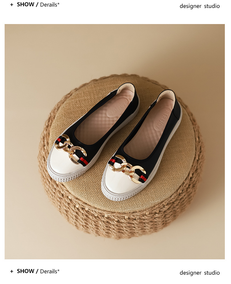 Metal Buckle Loafers 2023 New Versatile Lazy Shoes Comfortable Round Toe Shallow Mouth Thick Sole Slip-On Shoes For Women_voghion.com