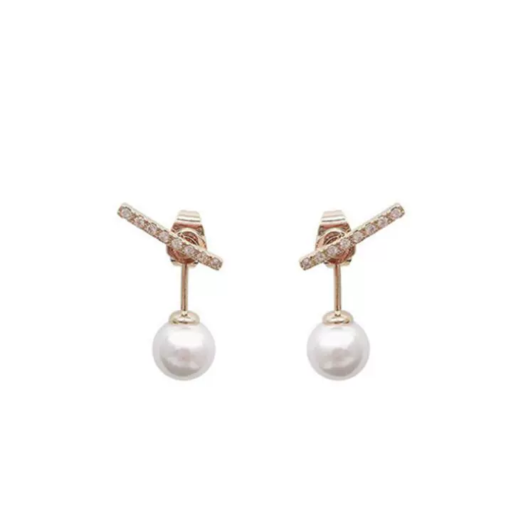 Creative fashionable brand small design earrings, zirconium from pearl, for import, french style