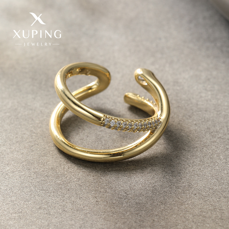 Anillo Xuping de aleación chapada en oro de 14k, nuevo, moderno y sencillo para mujer, anillo abierto ajustable de lujo ligero