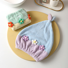 New coral velvet dry hair hat, women's cute flower bandeau, dry hair turban, wholesale bath gown