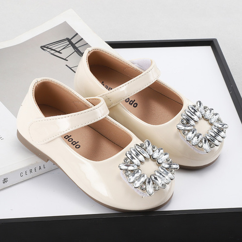 Children's Princess Patent Leather Spring Korean Version Children's Water Diamond Mary Jane Single Shoes Soft Sole Baby Dou Dou Shoes