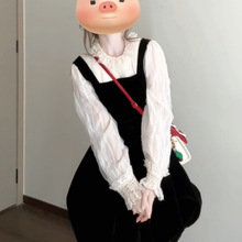 富家千金风公主蓬蓬短裙套装女秋季超好看风丝绒背带连衣裙子