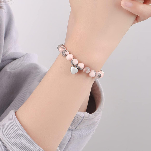 Purple Emperor Stone Bracelet Elastic Cord Bead Heart Pendant 8mm White Pine Emperor Stone Women with Card Amethyst