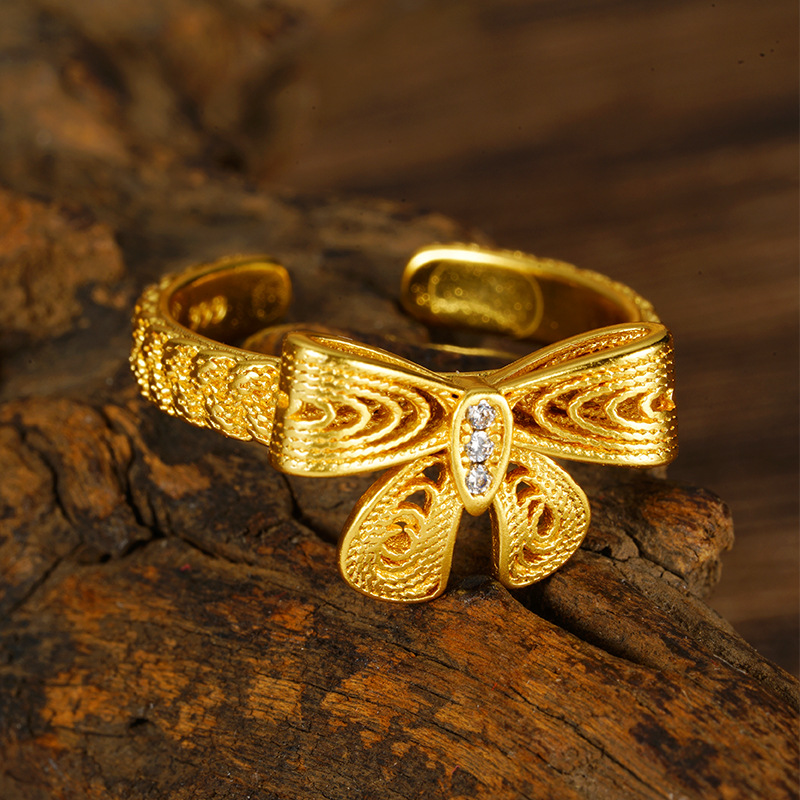 Antiguo oro vietnamita arco dulce fresco anillo princesa huida pequeño libro rojo idéntico no se desvanece joyas