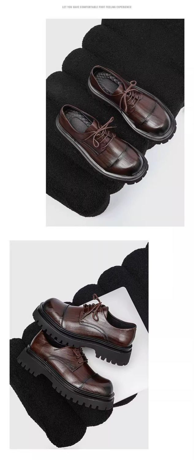 ShoeVault Britischer Modetrend Herren-Lederschuhe Dicke Sohle Derby Zehenkappe Business Hochzeit Bräutigam Weiche Oberfläche Sport Freizeit_voghion.com