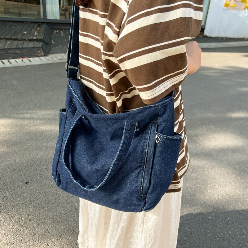 Bolso de mezclilla para mujer 2024 nuevo bolso de mensajero de un solo hombro de gran capacidad Bolso de viajero casual todo-fósforo Bolso Tote