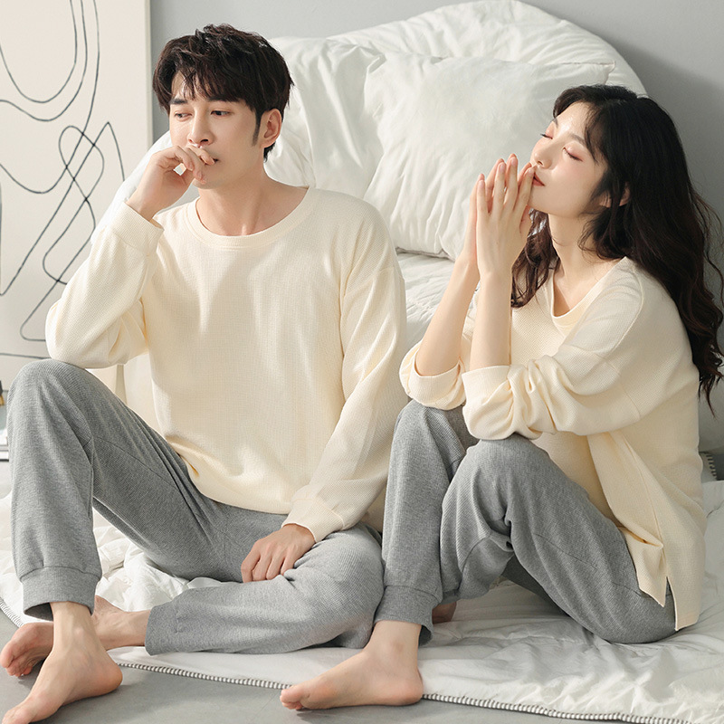 Couple Pajamas Women's Spring and Autumn Waffle Pure Cotton New Arrival Men's Winter Long Sleeve Casual Home Clothes Outwear Suit