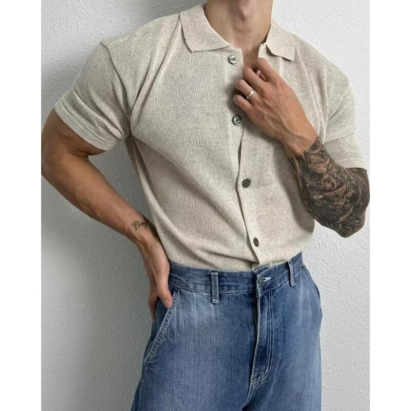 Korean Style Light Mature Style Short-Sleeved Polo Shirt for Men 2025 Summer New Casual Versatile Loose Button Knitted Cardigan