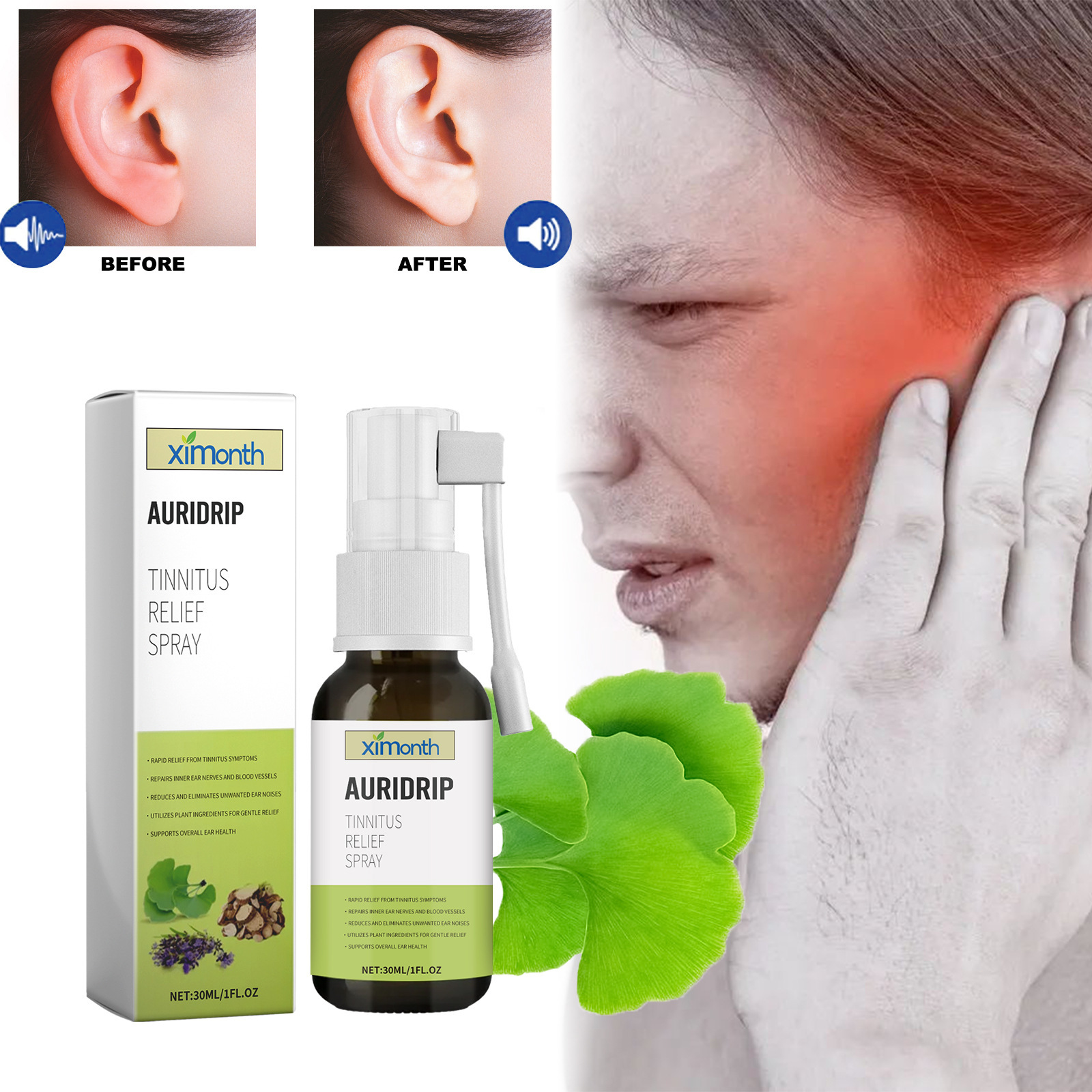 Ximonth Tinnitus Relieve Spray Cleaning earwax Relieving tinnitus on…