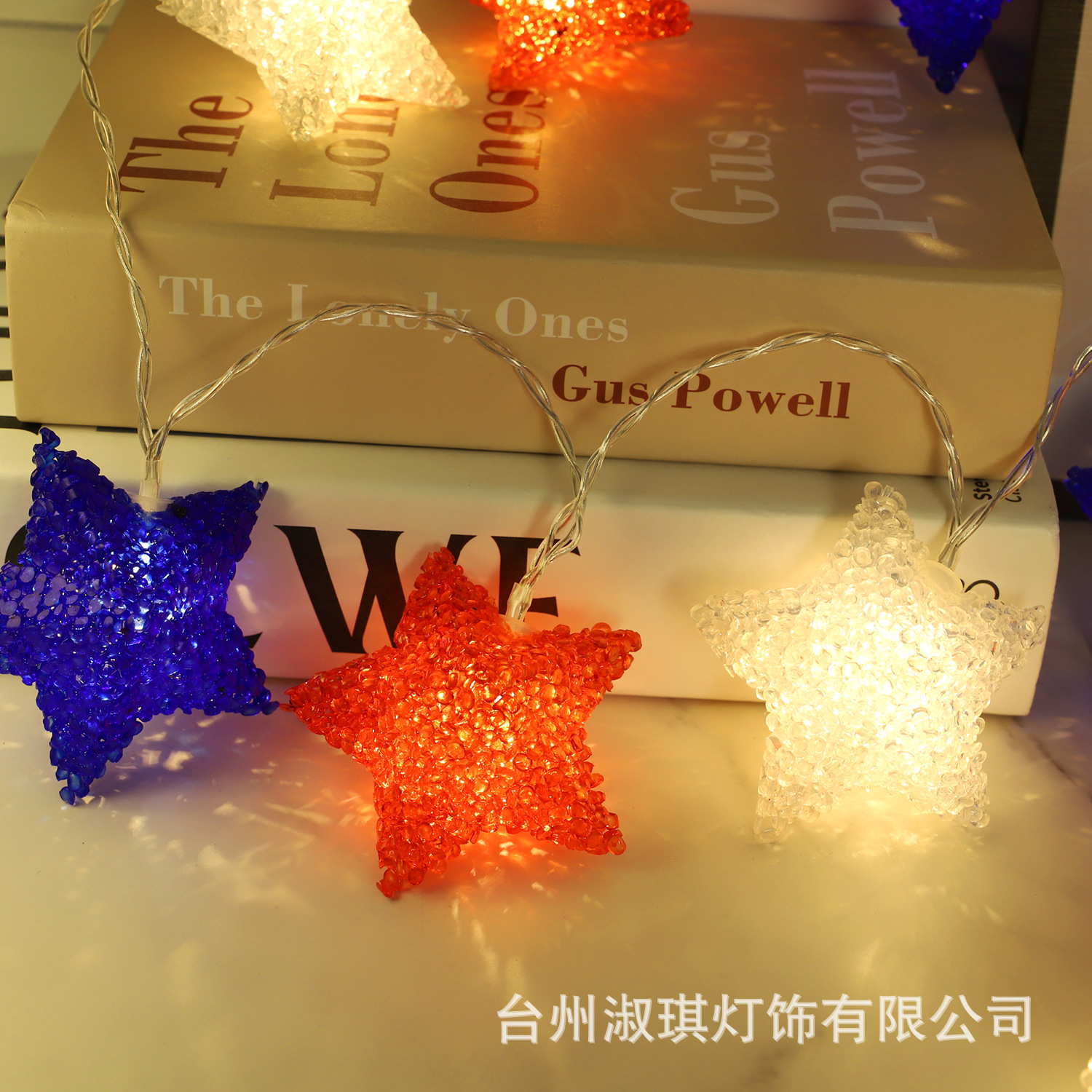 Luces de Cadena LED Novedosas para el Día de la Independencia Americana, Luces de Cadena con Forma de Estrella de Cinco Puntas, Luces de Colores Rojo, Blanco y Azul, Funcionan con Pilas, Venta al por Mayor