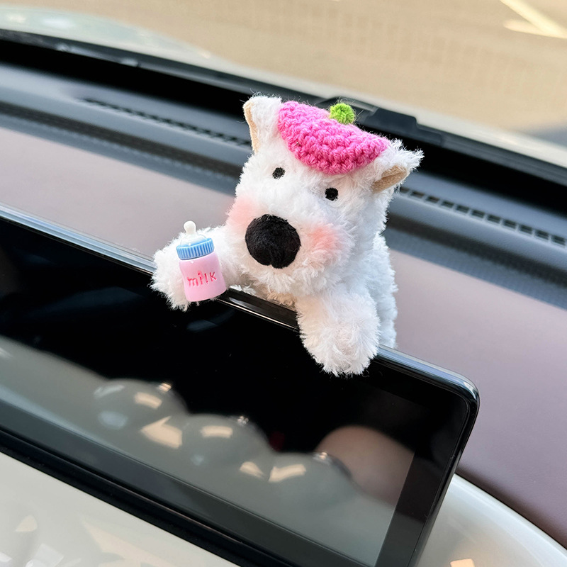 Linda decoración de coche de West Highland pantalla de control central de coche muñeca de fiesta cachorro accesorios de coche pantalla de visualización decoración de pantalla