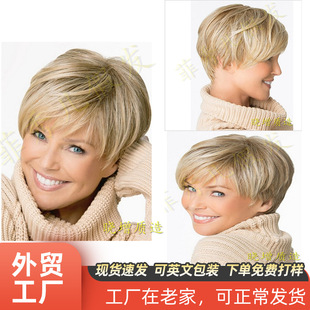 Source manufacturers fashion Chemical Fiber wig short hair full head hair hairs Blonde European and American women's wig spot wholesale