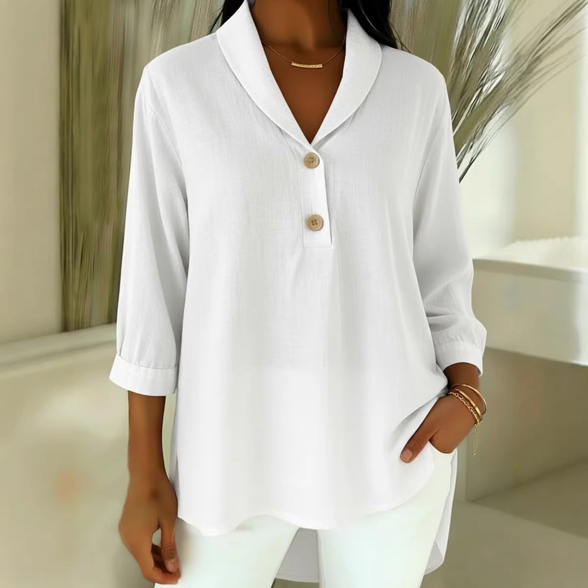 2026 Europa y Estados Unidos transfronterizos primavera y verano nuevo estilo de mujer casual abrigo de moda suelta hermosa camisa de botón de cuello de muñeca