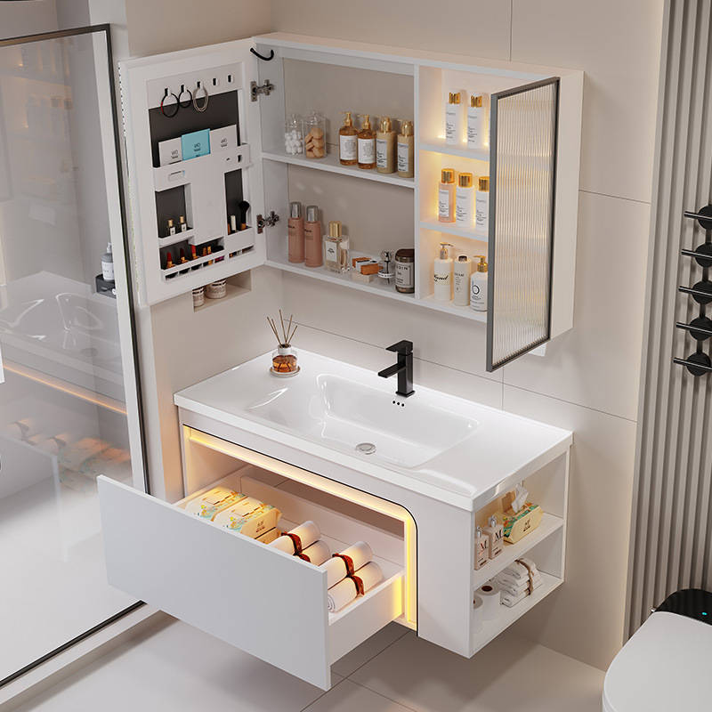 Gabinete de baño de panal de abeja grueso combinado para baño de cerámica integral lavabo lateral gabinete de almacenamiento