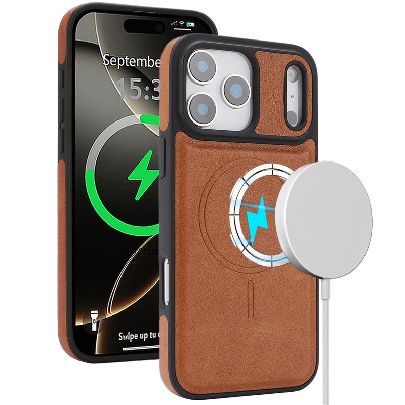 适用iPhone17无线充手机壳MagSafe高档侧贴皮壳超纤苹果16pro卡包|undefined