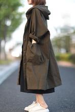 大码女装文艺宽松过膝中长款欧美风衣外套女连帽休闲长袖上衣女