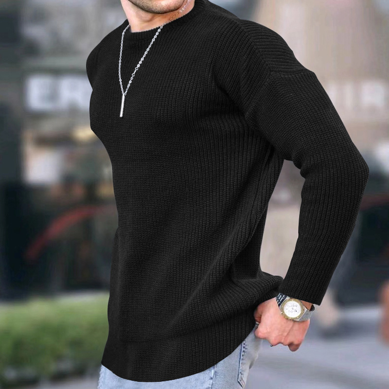 Long-sleeved pullover round neck sweater...