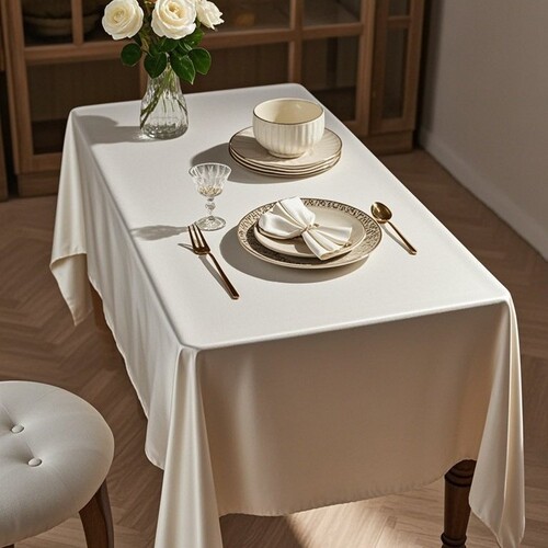 Silk Damask Tablecloth for High-End Hotel Conference Tables - Rectangular, Thick White, Luxurious and Elegant Long Tablecloth