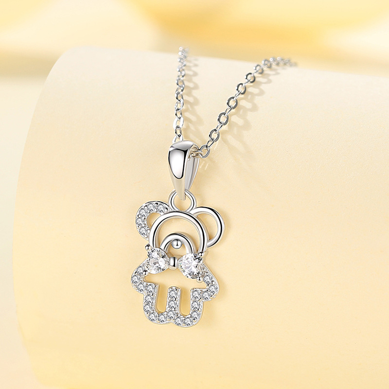 Plata esterlina s925 lindo oso colgante europeo y americano transfronterizo collar deseo accesorios diseño sentido clavícula cadena al por mayor
