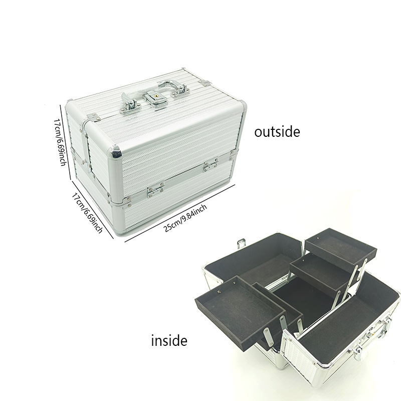 Almacenamiento de aleación de aluminio de doble apertura caja de maquillaje portátil caja de herramientas de maquillaje bordado caja de manicuras de aluminio