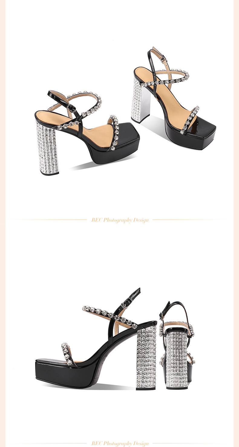Sandal cao gót nữ hở mũi quai ngang đế dày gót thô 12 cm — đen chi tiết 3