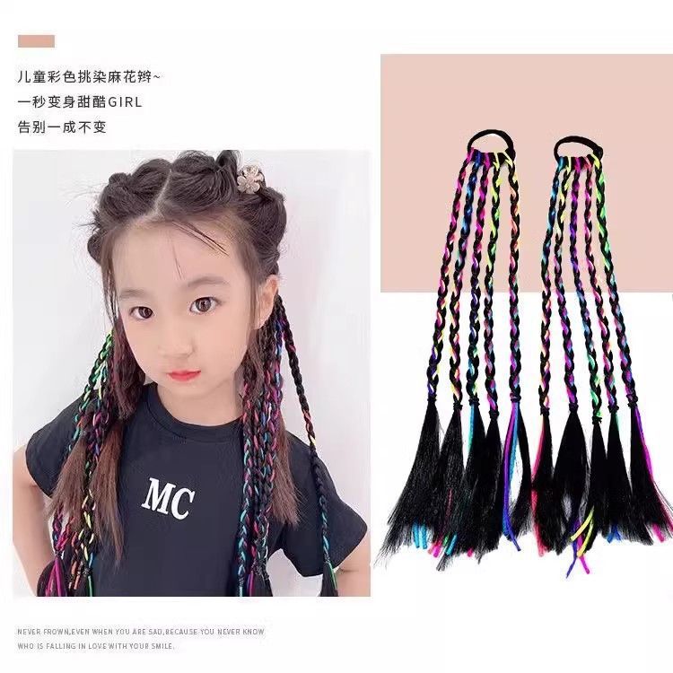 Trenza de cabello falso de color para niños Trenza de giro de tejido colorido femenino Trenza de boxeo de cuerda de color de cabello real completo de imitación Cola de caballo doble