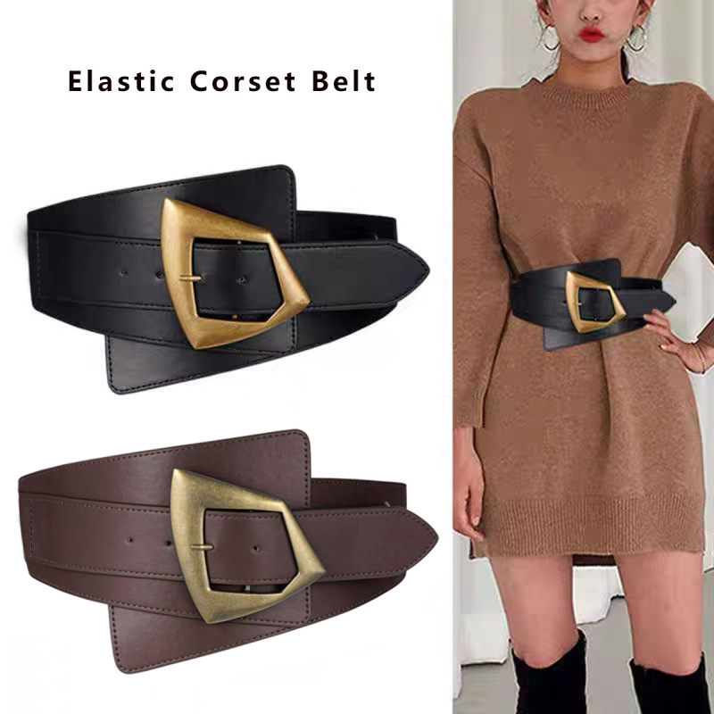 Cross-border fashion elastic waist women's black vintage decorative belt with dress coat sweater shirt wide belt