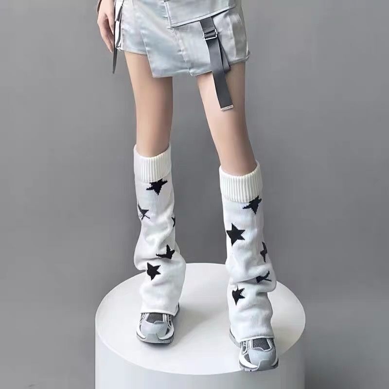 Aytofilms American Retro Brown Double-Sided Horn Leg Covers Y2K Sexy Stripesd Star Wide-Leg Knitted Socks